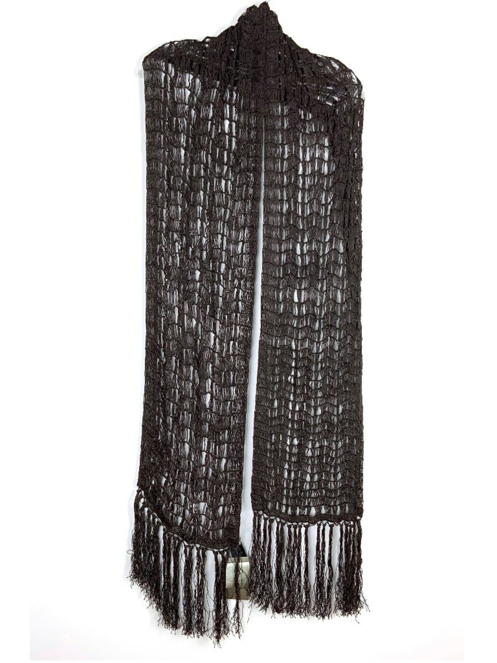 New Pedro del Hierro Brown Macrame Beaded Scarf 80" Long